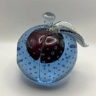 Murano Glass Bookend Apple Blue & Red Sommerso Bullicante Alfredo Barbini 5”