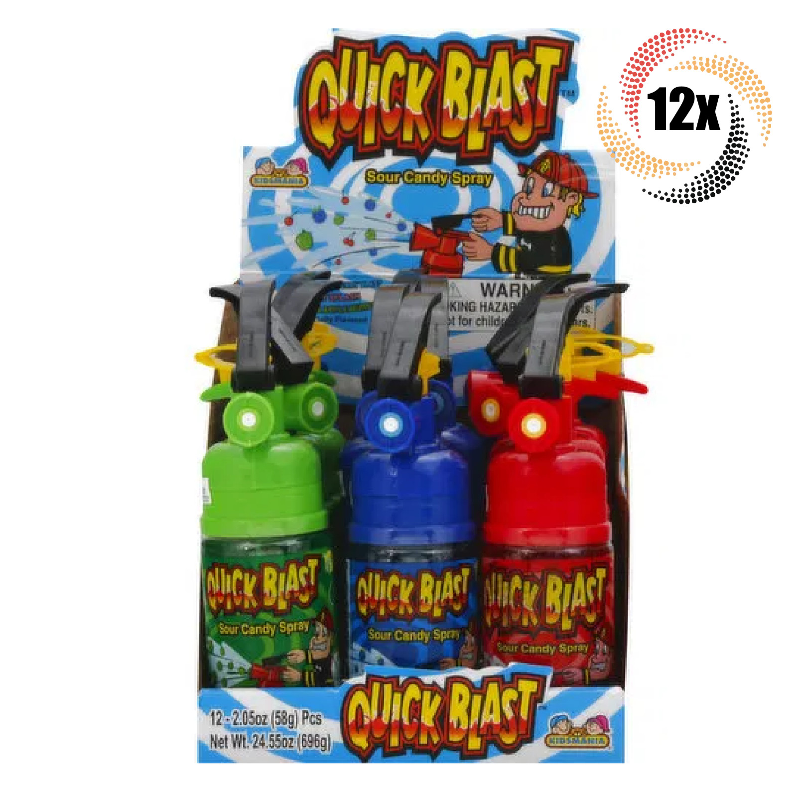 Полная коробка 12 спреев Kidsmania Quick Blast Ассорти из кислых конфет | 2,05 унции