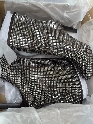 6666出品 Zara 2025 Silver High Heel Ankle Boots Rhinestones UK 4 5