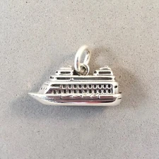 .925 Sterling Silver 3-D CRUISE SHIP CHARM NEW Ocean Liner Boat 925 NT23