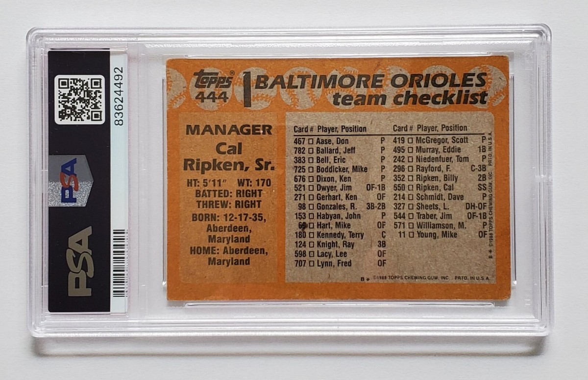 1988 Topps #444 CAL RIPKEN SR. AUTOGRAPH Error Card PSA/DNA