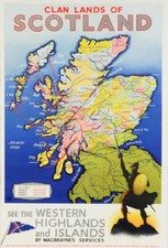 Vintage POSTER Old Clan Map Scotland Macbrayne Ferry Ad Highlanders Scots A3 A4