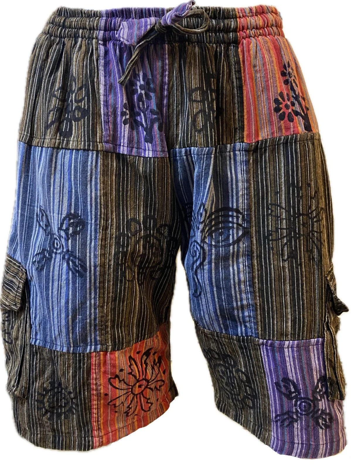 S-5XL Patchwork Elastic Cotton Shorts Hippy Capri Quarter Pants Cargo Combat SP6