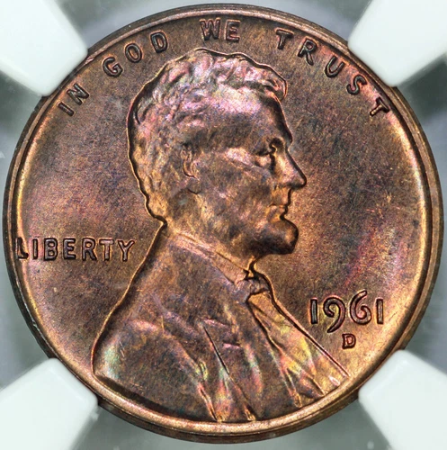 1961-D NGC MS66RB Rainbow Toned Lincoln Cent 3799046-004