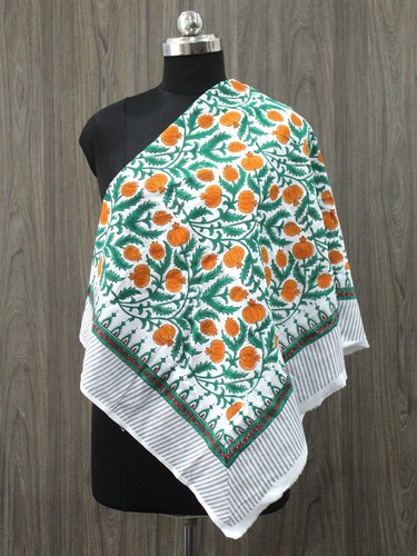 Light Weight 100% Cotton Hand Block Floral Printed Neck Scarf Wrap - Picture 2 of 6