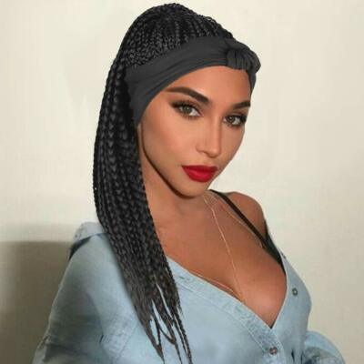 Women Black Crochet Braided Headband Wigs Short Twist Box Braid Wigs With Scarf