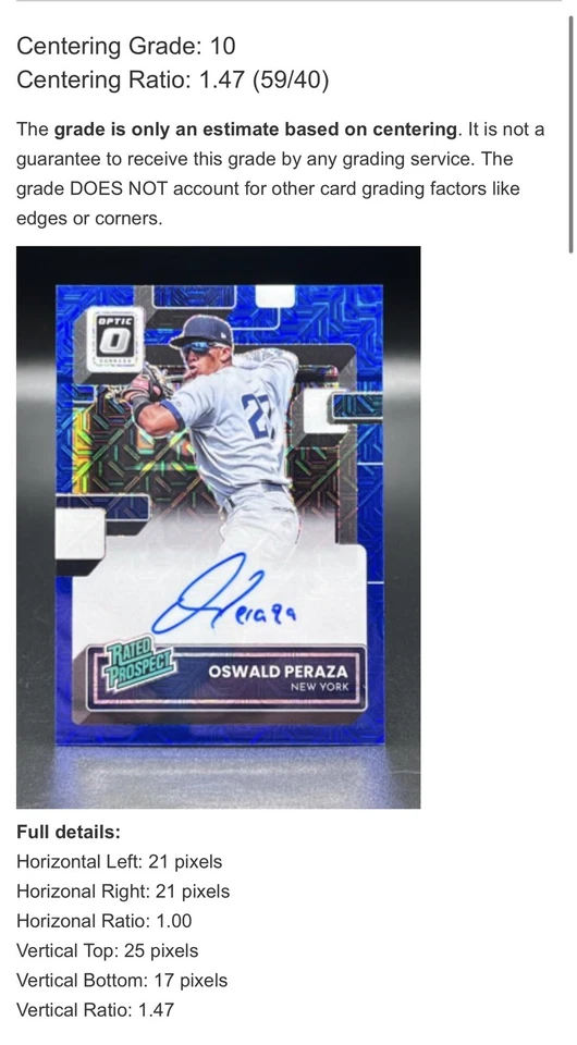 Oswald Peraza 2022 Donruss Optic Rated Prospect Blue MOJO Prizm Auto /25 RPS-OP - Image 2 of 3