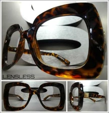 Oversized Exaggerated RETRO Large Square Lensless Eye Glasses Frame Only NO Lens