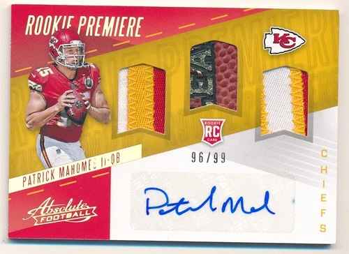 PATRICK MAHOMES 2017 ABSOLUTE RC SPECTRUM AUTOGRAPH TRIPLE PATCH BALL AUTO #/99