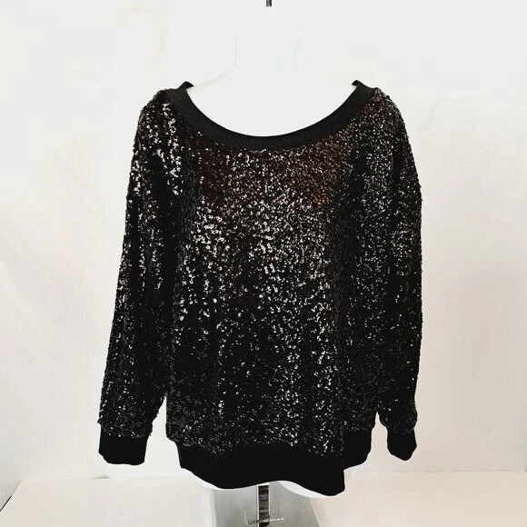 Sudadera Ella Moss Negra Tonal Lentejuelas Cuello Redondo Foto 2 de 4