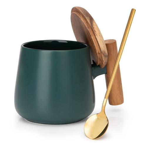 Ceramic Coffee Mug, Tea Cup for Office and Home, 14 Oz Coffee Cup with Lid an...