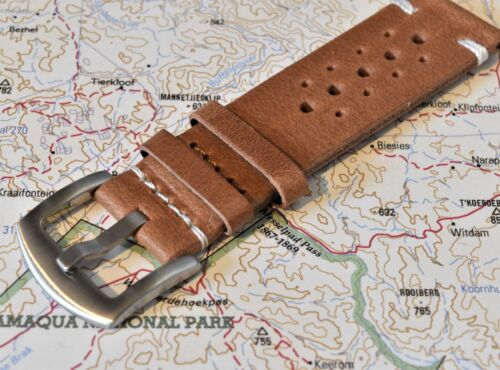 HANDMADE Italian Leather Rally Racing Watch Strap, Quick Release, 18-24mm - Picture 3 of 12