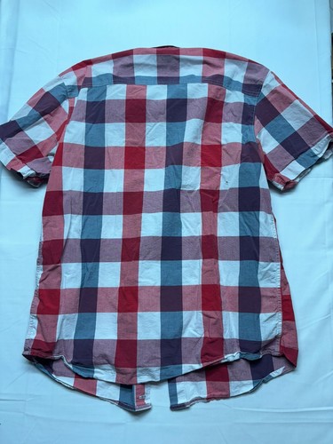 Camicia Columbia uomo grande rossa a quadri con bottoni manica corta vestibilità regolare tasca - Foto 6 di 7
