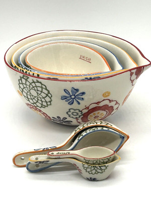 Pier 1 One Nesting Measuring Cups Stoneware  Set Of 4 w/Teaspoons