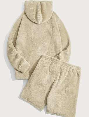 2 Pieces Fleece lined Hooded sweatshirt and pants Khaki Multiple sizes  men s