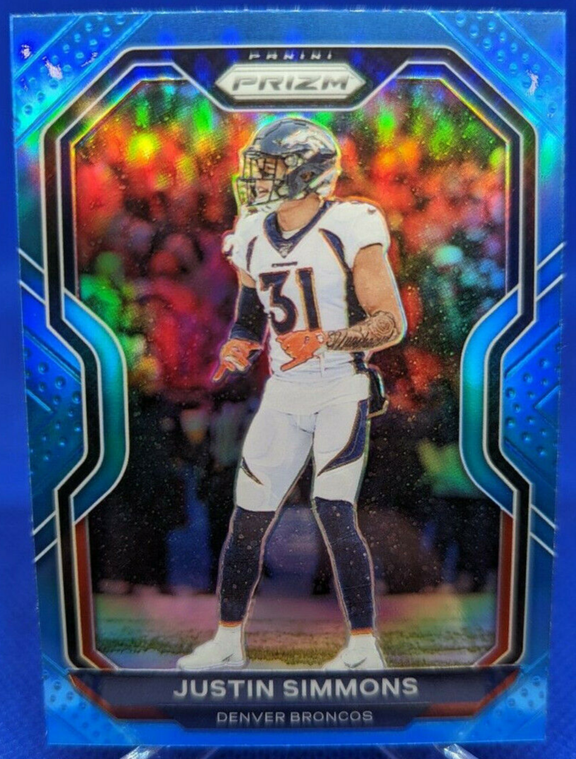 2020 Panini Prizm Light Blue Prizm 118 Justin Simmons, Justin