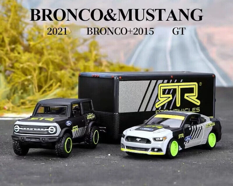 Maisto 1:64 2021 Ford Bronco SUV Trailer 2015 Mustang GT Diecast Model Car - Image 4 of 4