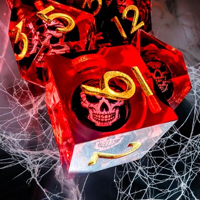 Grim Reaper Red Liquid Core DnD Dice Set 7pc Dungeons Dragons  HANDMADE 