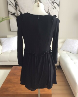 aritzia black pleated dress ARITZIA TALULA Long Sleeve Pleated Ruffle Mini Dress Black Size 4