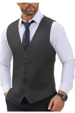 Coofandy Mens L Suit Vest Business Casual Lightweight Dark Gray Slim Fit NWT