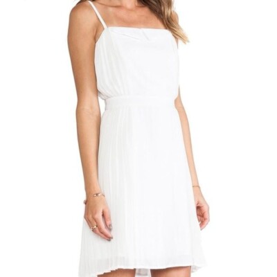 Womens Linen Side Pleated Dress Line and Dot White Size M NWT