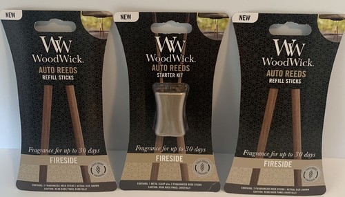 New SET 3 - WoodWick FIRESIDE Auto Bamboo Reeds Starter Kit + 2 Refill Sticks - 第 1/2 張圖片
