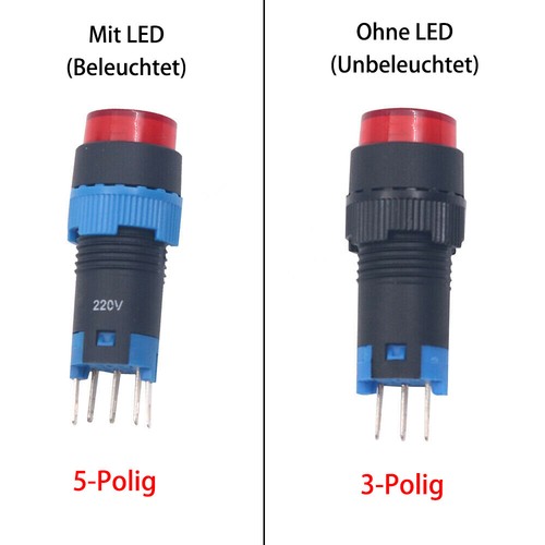 12mm LA12 Runden Druckschalter LED Beleuchtet Drucktaster Tastend Rastend 3A - Picture 3 of 10