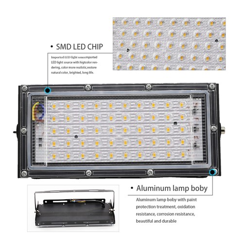 4x 50W W Luce Alluvione Led Esterno Faretto Sicurezza Esterno Lampada Giardino 110V 220V - Foto 9 di 9