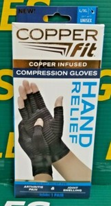 Copper Fit Black Compression Gloves Hand Relief Arthritis ...