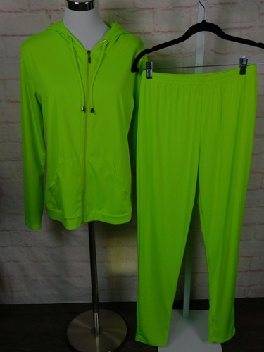Neon Green Tracksuit Set XL Hoodie Zip Jacket & Pants Lounge Activewear - Picture 2 of 12