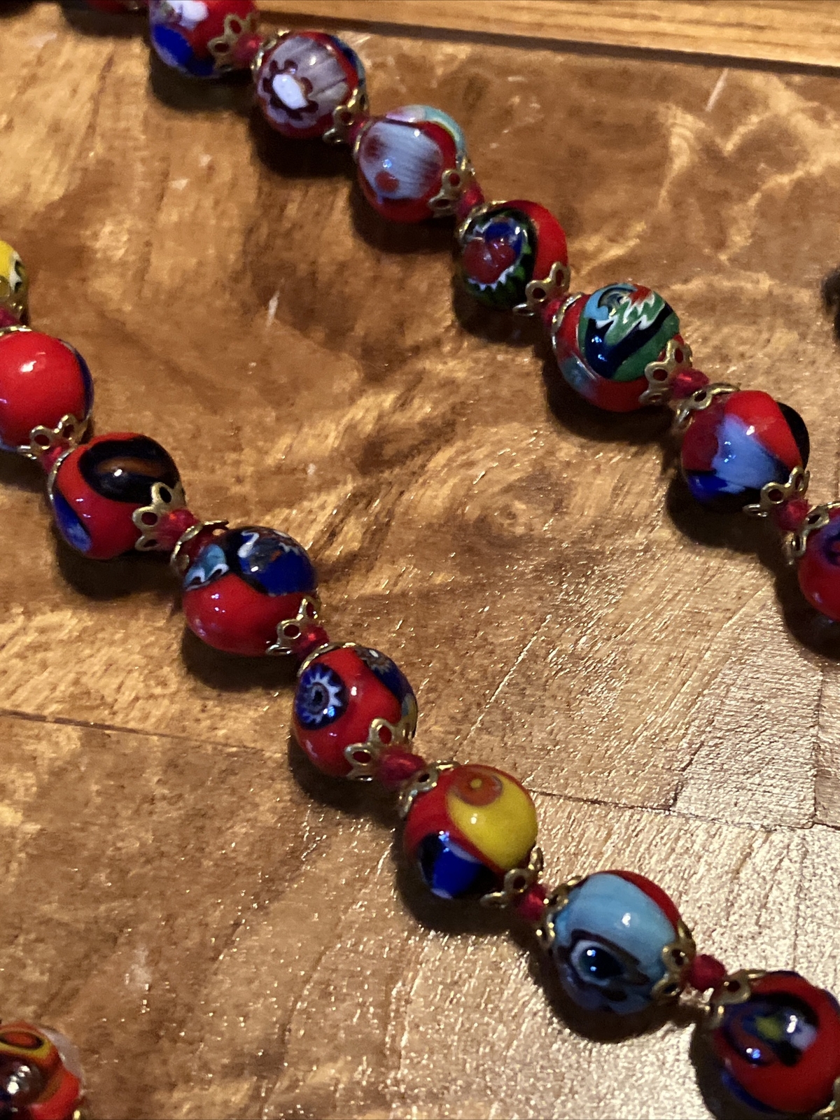 Antique Murano Moretti Millefiori Glass Bead 17” Neck… Gem