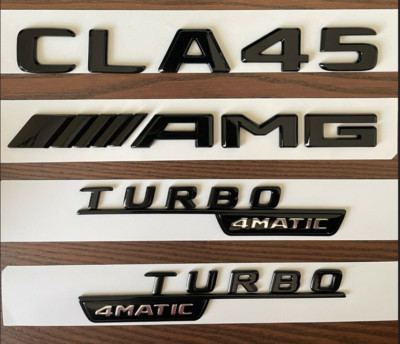 FORMercedes-Benz CLA 45 AMG Turbo 4Matic Trunk Rear Emblem Badge Set Gloss Black