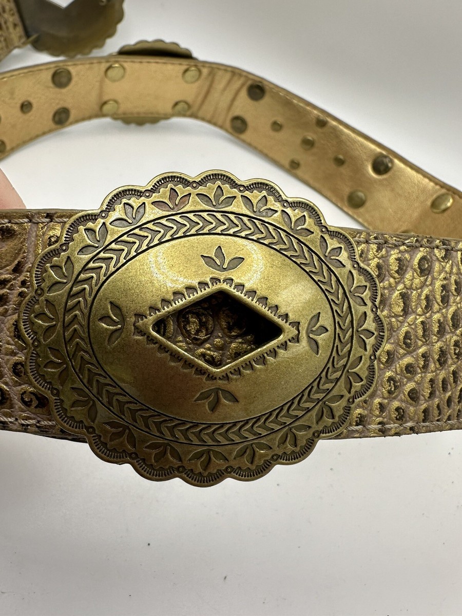 VTG 90s Kathy Van Zeeland Belt Women's Large Leather Gold