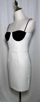 Gianni Bini Sheath Mini Dress Bodycon 12 Spaghetti Straps White Black NW $179