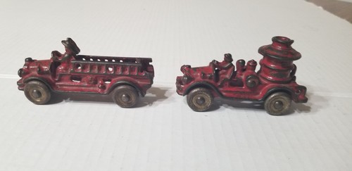 2-Vintage 1930s AC Williams 3.5" Cast Iron Steamer Pumper & Ladder Fire Truck O1 - Picture 2 of 7