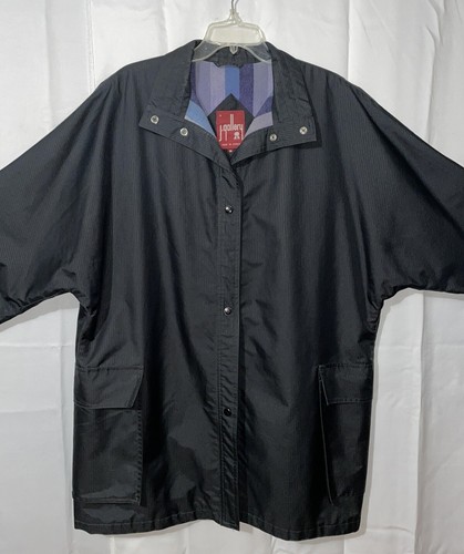 Vintage J. Gallery Women's Medium Black Raincoat Flannel Lined Relaxed Fit - Picture 7 of 21