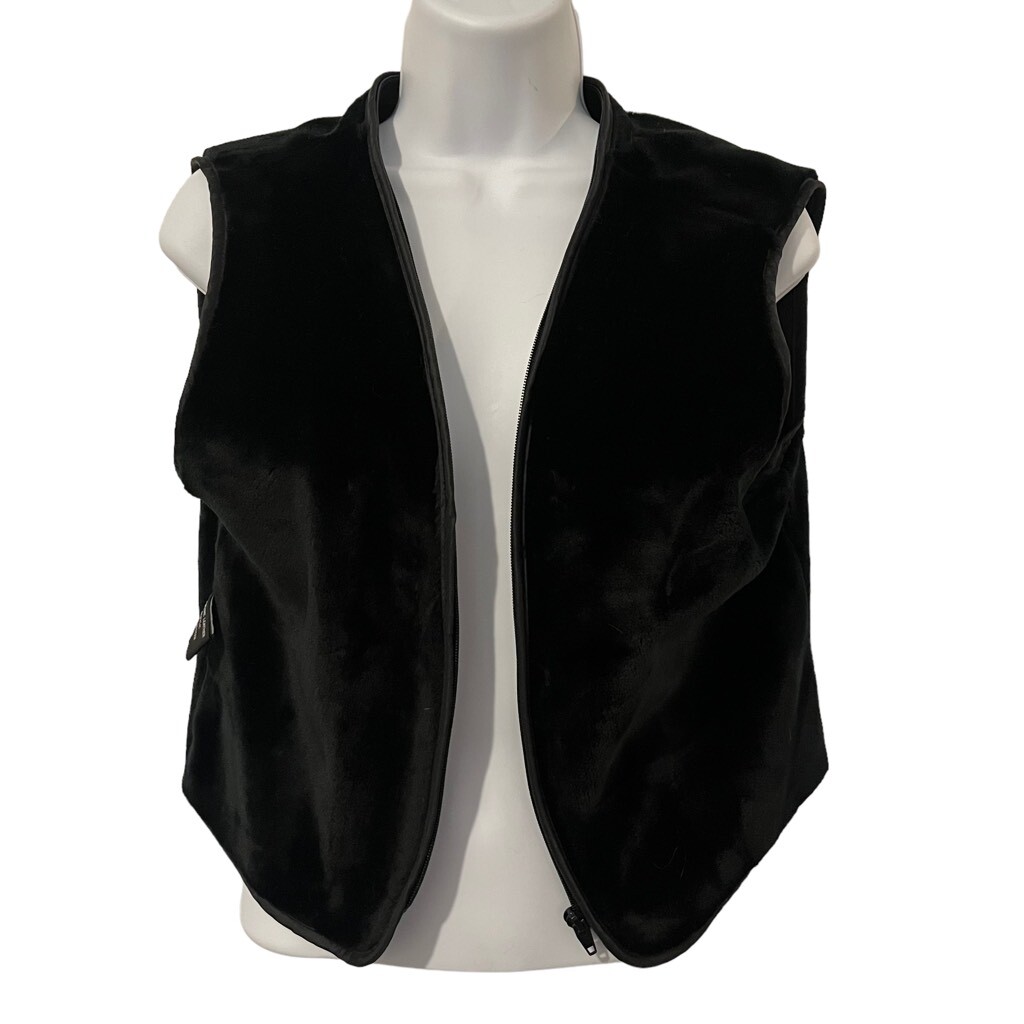 Baby Phat Women's Black Fluffy Leather Zip-Up Sleeveless Vest Size L