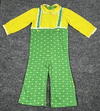 Vintage Doe Spun Green Jumper Snap Leg Romper Girls 24M Floral One Piece Outfit