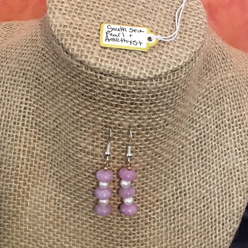 Perlen und rosa Amethyst Perlen Ohrringe 925 Silber Haken 4 g - Bild 5 von 7