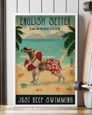 Poster inglese Setter Swimming Club Just Keep Nuoto per cani spiaggia