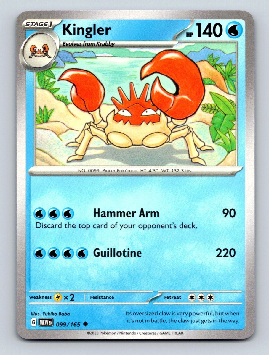 Kingler HP 140 Hammer Arm Guillotine Rarity Blue Pokmon Card