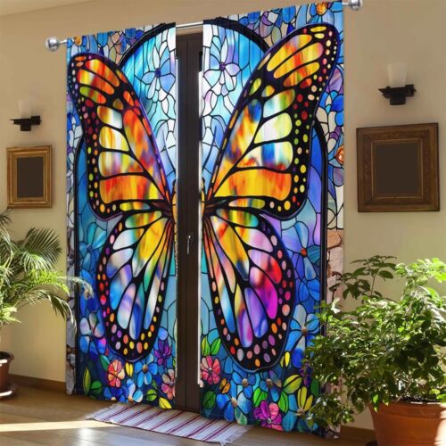 2Pcs Modern Butterfly Stained Glass Curtains Window Drapes for Living Room - Picture 11 of 39