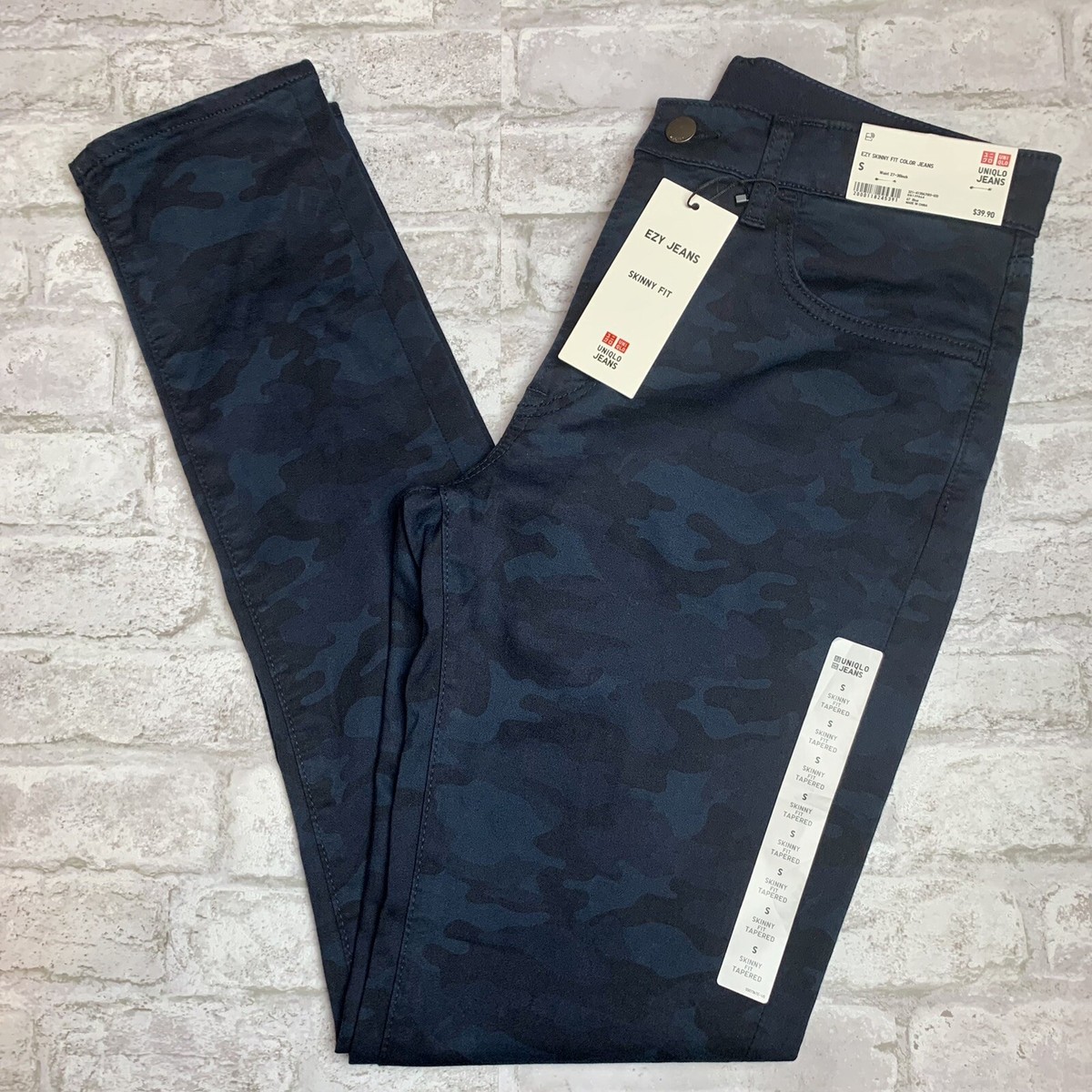 NWT Women's Uniqlo Jeans EZY Skinny Fit Stretch Blue Black Camo