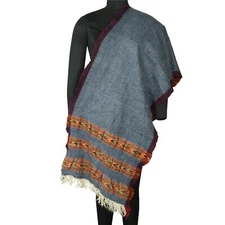 Sanskriti Vintage Grey 100% Pure Woolen Handmade Kullu Shawl Long Throw Stole
