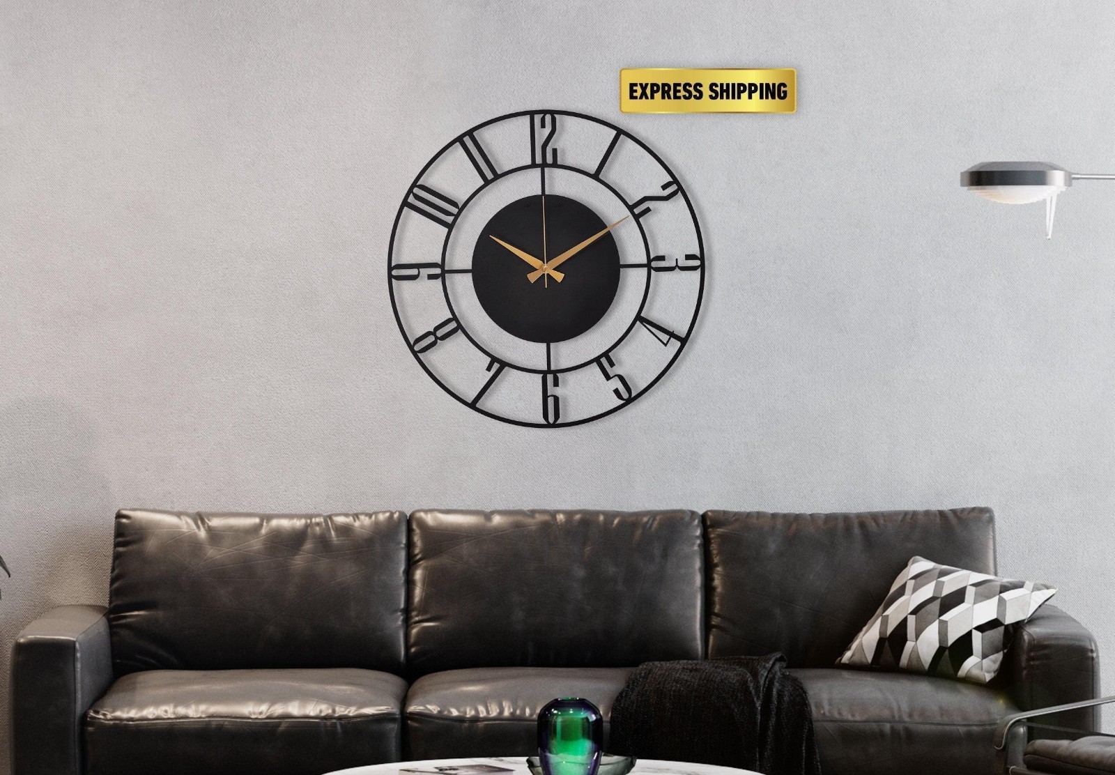 Black Latin Metal Large Wall Clock,Silent Oversize Clock,Met