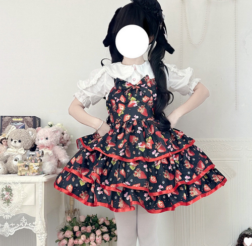 Japanese Kawaii Lolita Strawberry Women Dress Cute Jsk Suspender Dress Spring - Picture 10 of 10