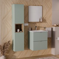 BadmöBel Set 50Cm Waschtisch Waschbecken Spiegel HäNgeschrank, GrüN Und Eiche