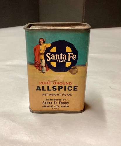 Latta pubblicitaria vintage nativi americani SANTA FE ALLSPICE, grafica 2 lati - Foto 2 di 7