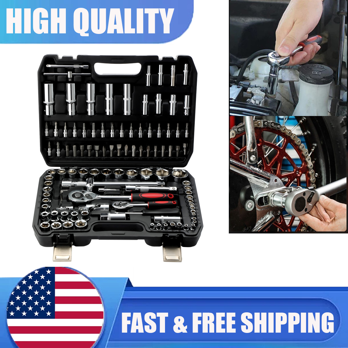 108X Mechanics Tool Set 6-Point Socket Ratchet Wrench Set Maintenance Toolbox