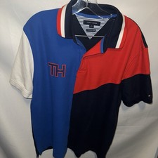 Tommy Hilfiger Mens Performance Pique Polo Shirt Size L Preppy Y2k Color Block